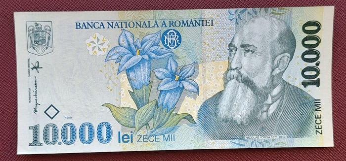 Romania, 10000 lei 1999, seria 003A0625282, aproape necirculata